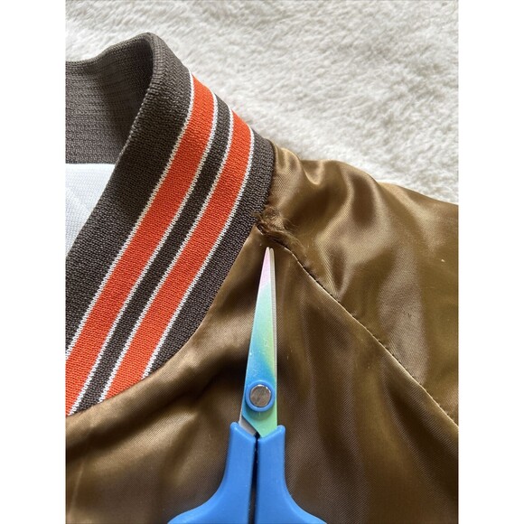 Vintage 80s Chalk Line Cleveland Browns Quilted Snap Bomber Satin Jacket Size XL - Picture 4 of 11